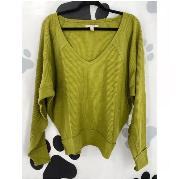 Free People Sage Green V-Neck Sweater - Picture 2 of 4